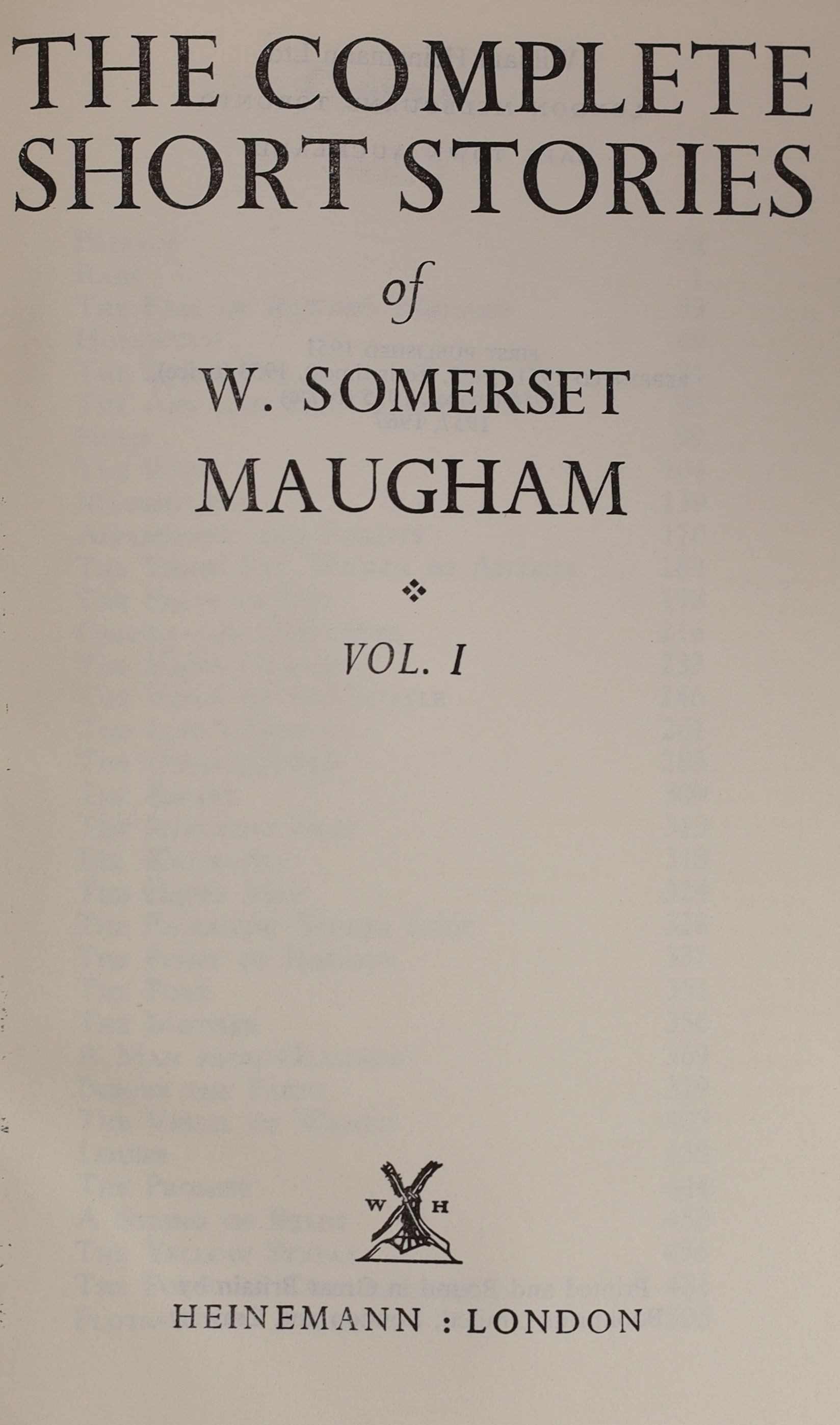 Maugham, William Somerset - The Vagrant Mood, 1st edition, one of 500, signed, 8vo, calf gilt by Sangorski and Sutcliffe, William Heinemann, London, 1952 and The Complete Short Stories, 3 vols, 8vo, red morocco gilt, Lon